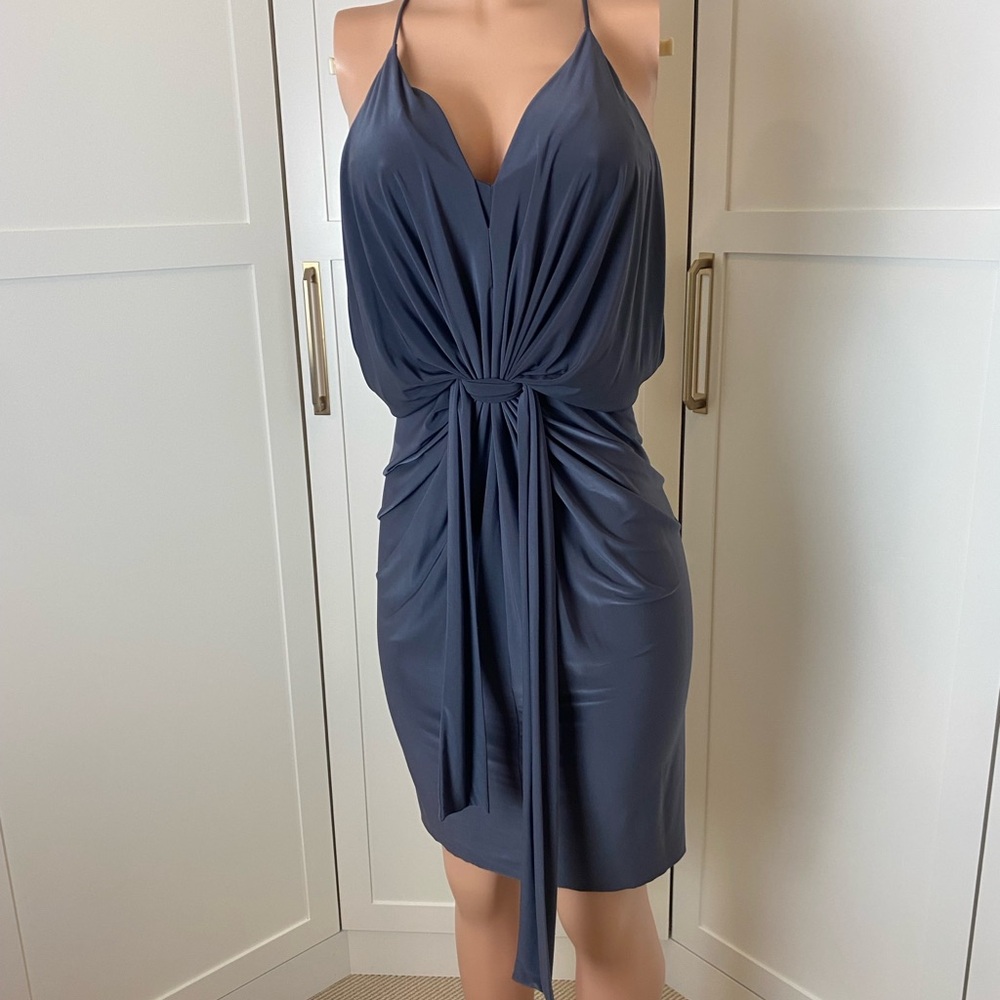 Misa Los Angeles Elegant Gray/Blue Dress